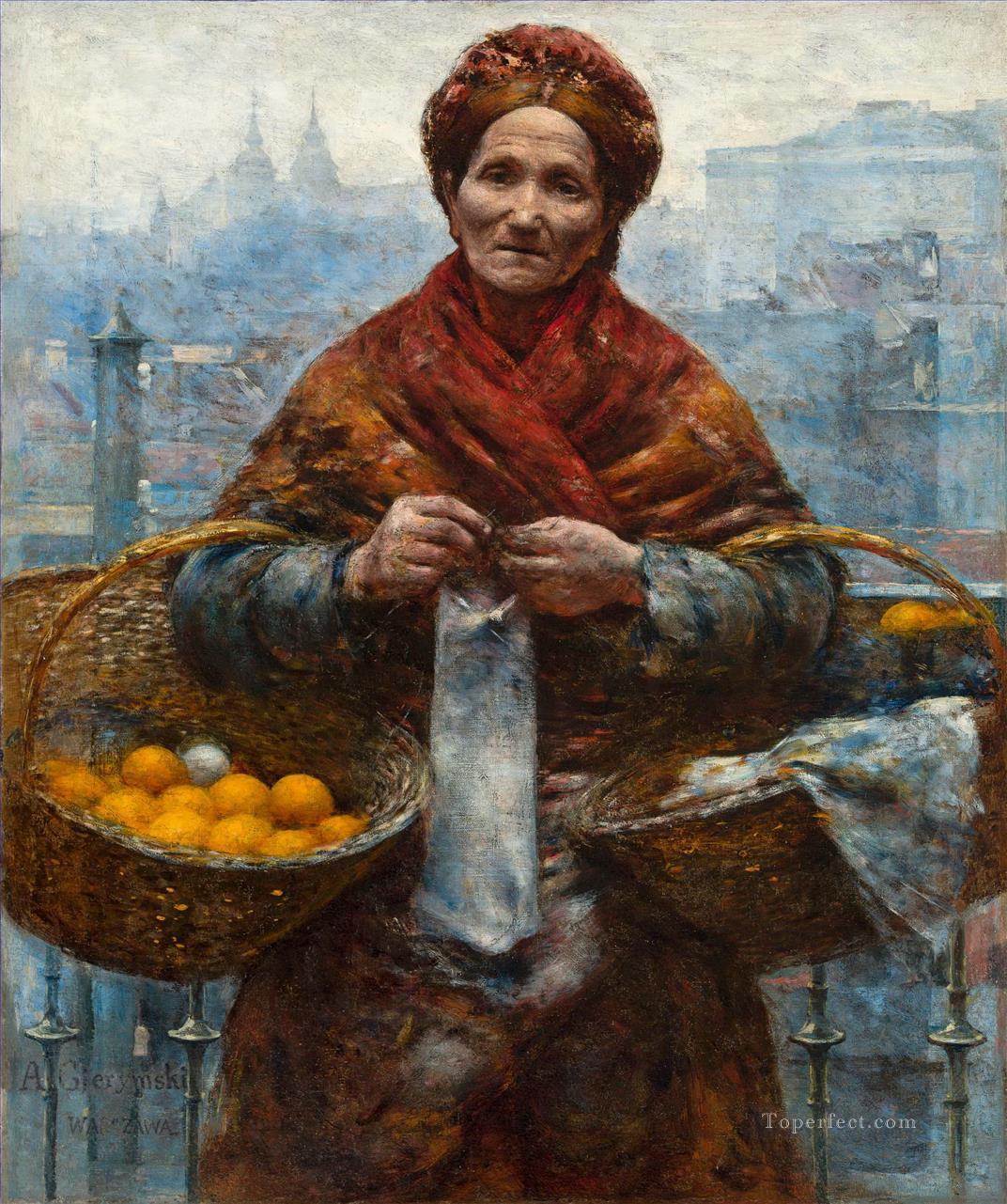 Jewish woman selling oranges Aleksander Gierymski Realism Impressionism Oil Paintings